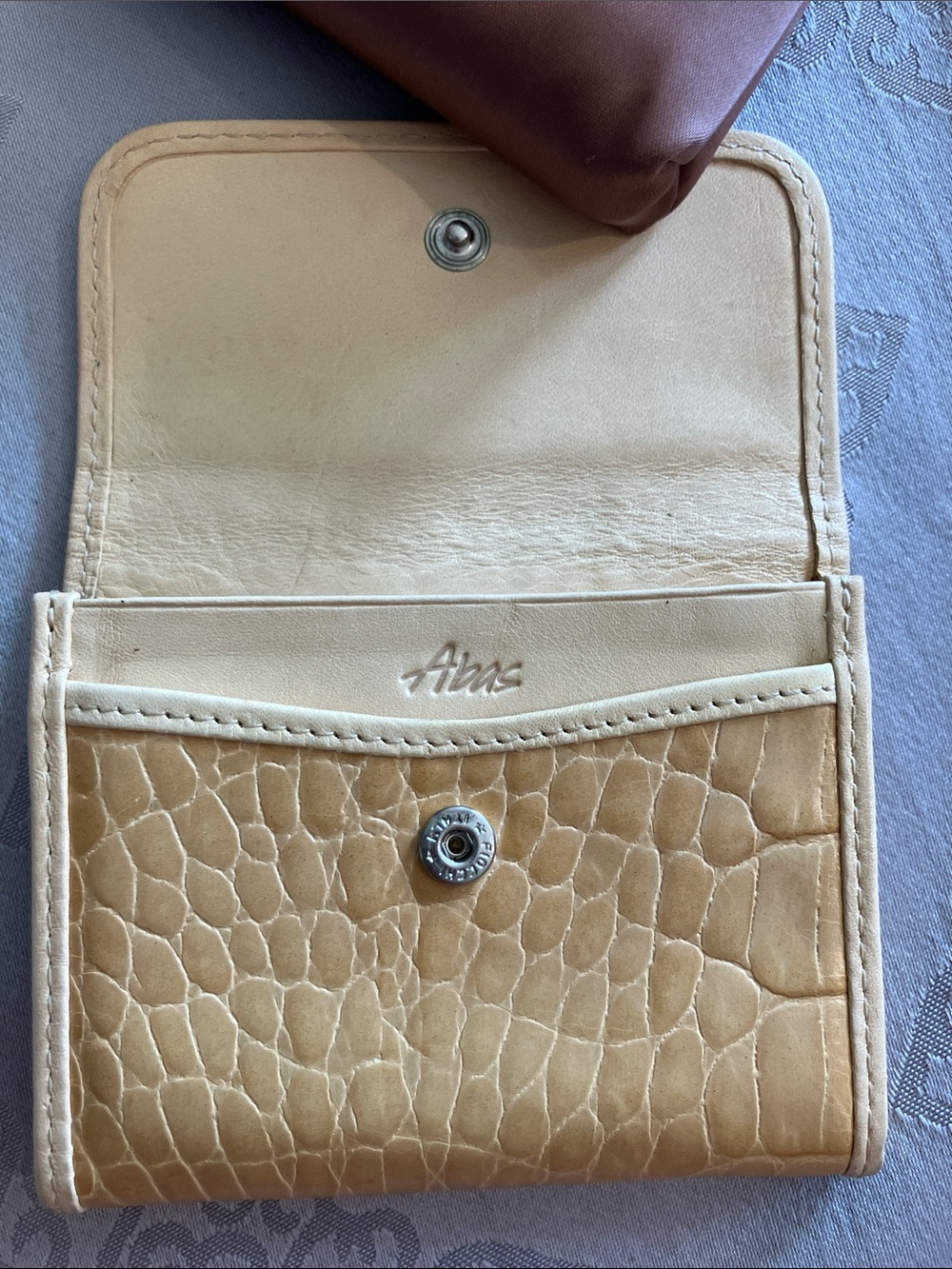 Abas Beige Croc-Embossed Compact Wallet